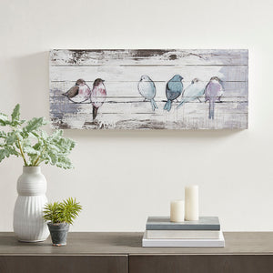 English Elm Hand Painted Perched Birds Wood Plank Panel Wall Art 30x12" Rustic Farmhouse Charm by Elle Summers B03598783
