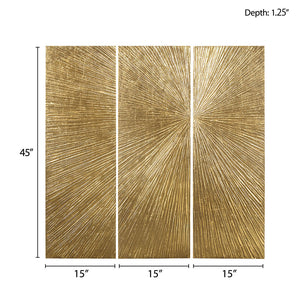 English Elm Hand Painted Madison Park Sunburst Triptych 3-Piece Dimensional Resin Wall Art Set, Gold Metallic Texture, 15x45 Each, Easy Hang B03599364