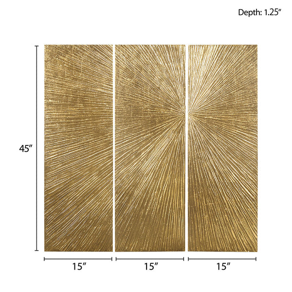 English Elm Hand Painted Madison Park Sunburst Triptych 3-Piece Dimensional Resin Wall Art Set, Gold Metallic Texture, 15x45 Each, Easy Hang B03599364