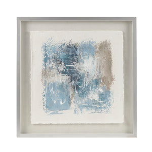 English Elm Hand Painted Ashlar Abstract Framed Glass & Matted Wall Art - Soft Blue Neutrals, Textured Rice Paper Linen, Silver Frame 25.5" B03598890