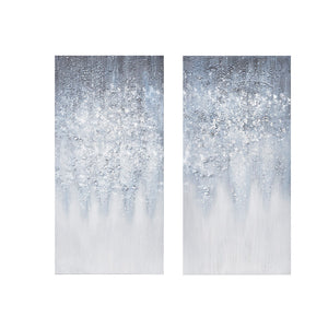 English Elm Heavily Embellished Winter Glaze 2-Piece Canvas Wall Art Set, 15x30 Hand-Glittered Abstract Blue Décor B03598847