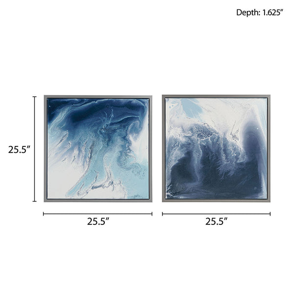English Elm Abstract Blue Lagoon 2-Piece Framed Canvas Wall Art Set by Madison Park – Glossy Silver-Trim Abstract Artwork, 25.5" Squares, Easy Hang, Fade-Resistant Finish B03598833