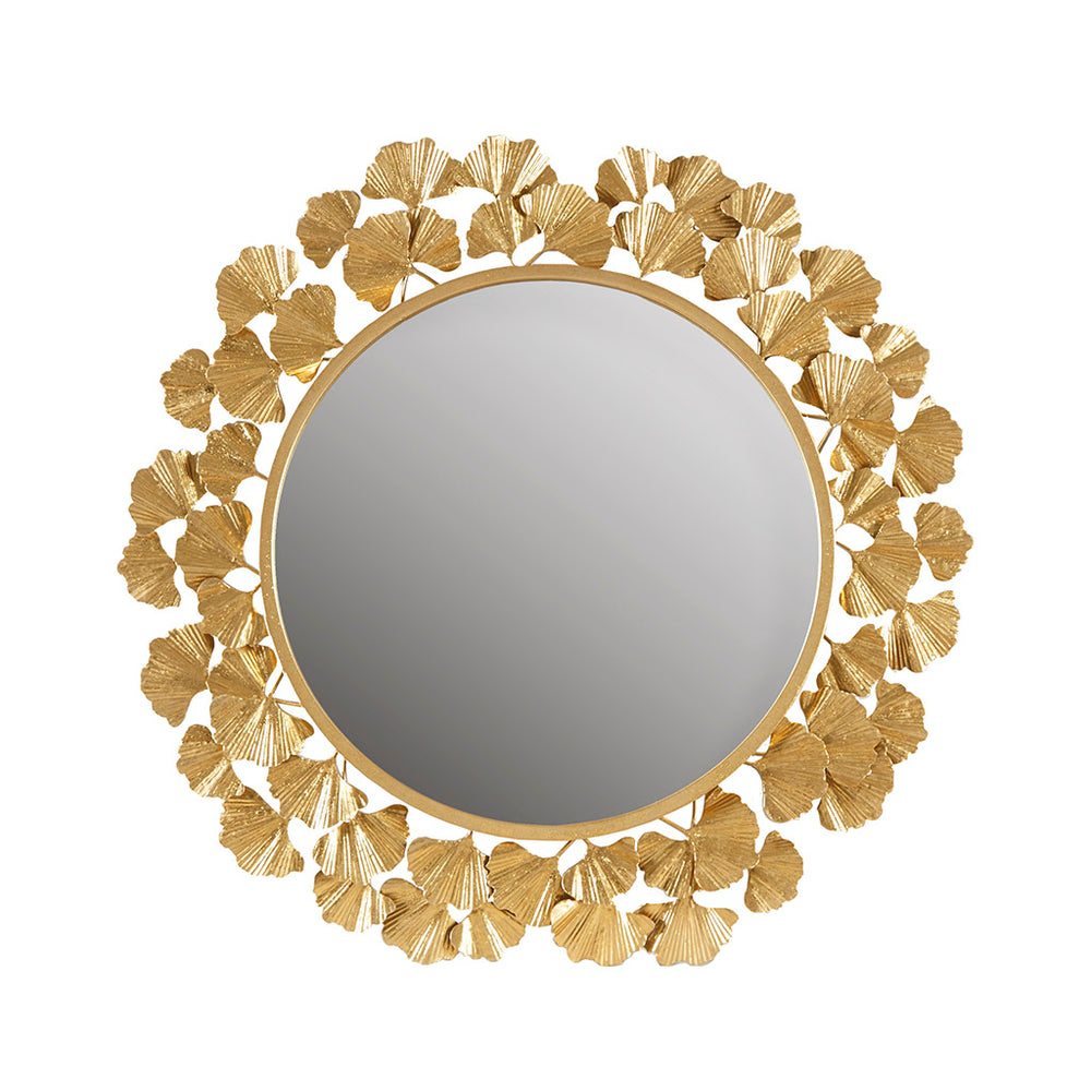 English Elm Gold Martha Stewart Eden Gingko Leaf Round Wall Mirror 30.5" Antique Gold Foil Frame, Luxurious Transitional Decor B03599408