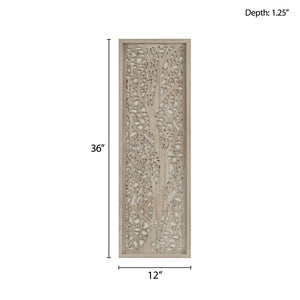 English Elm Laser Cut Tree Framed Panel Wall Decor by Madison Park – Laurel Branches Botanical Art with Whitewashed Fir Frame, 12x36" Natural 38.98 L x 1.97 W x 15.35 H B03598803