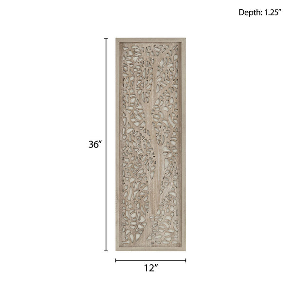 English Elm Laser Cut Tree Framed Panel Wall Decor by Madison Park – Laurel Branches Botanical Art with Whitewashed Fir Frame, 12x36" Natural 38.98 L x 1.97 W x 15.35 H B03598803