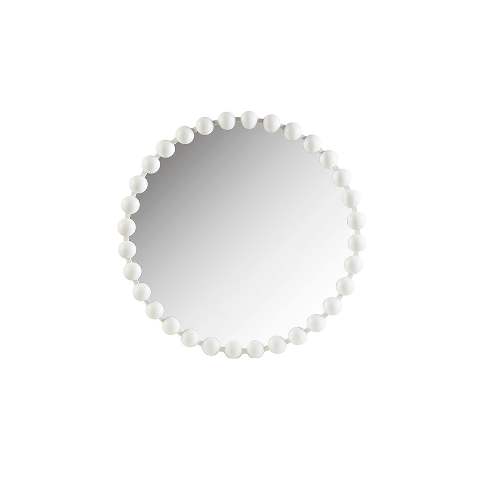 English Elm Beaded Marlowe 27" Round Wall Mirror with Matte White Iron Beaded Frame, Glam Accent for Entryway B03599372