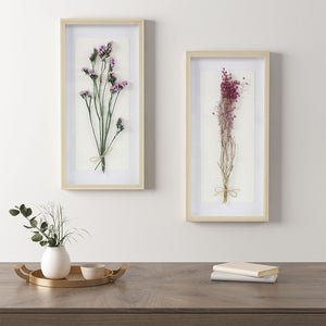English Elm Dried Madison Park Avant Garden 2-Piece Shadow Box Wall Decor Set with Real Dyed Flowers, Glass Framed Rustic Charm B03598795
