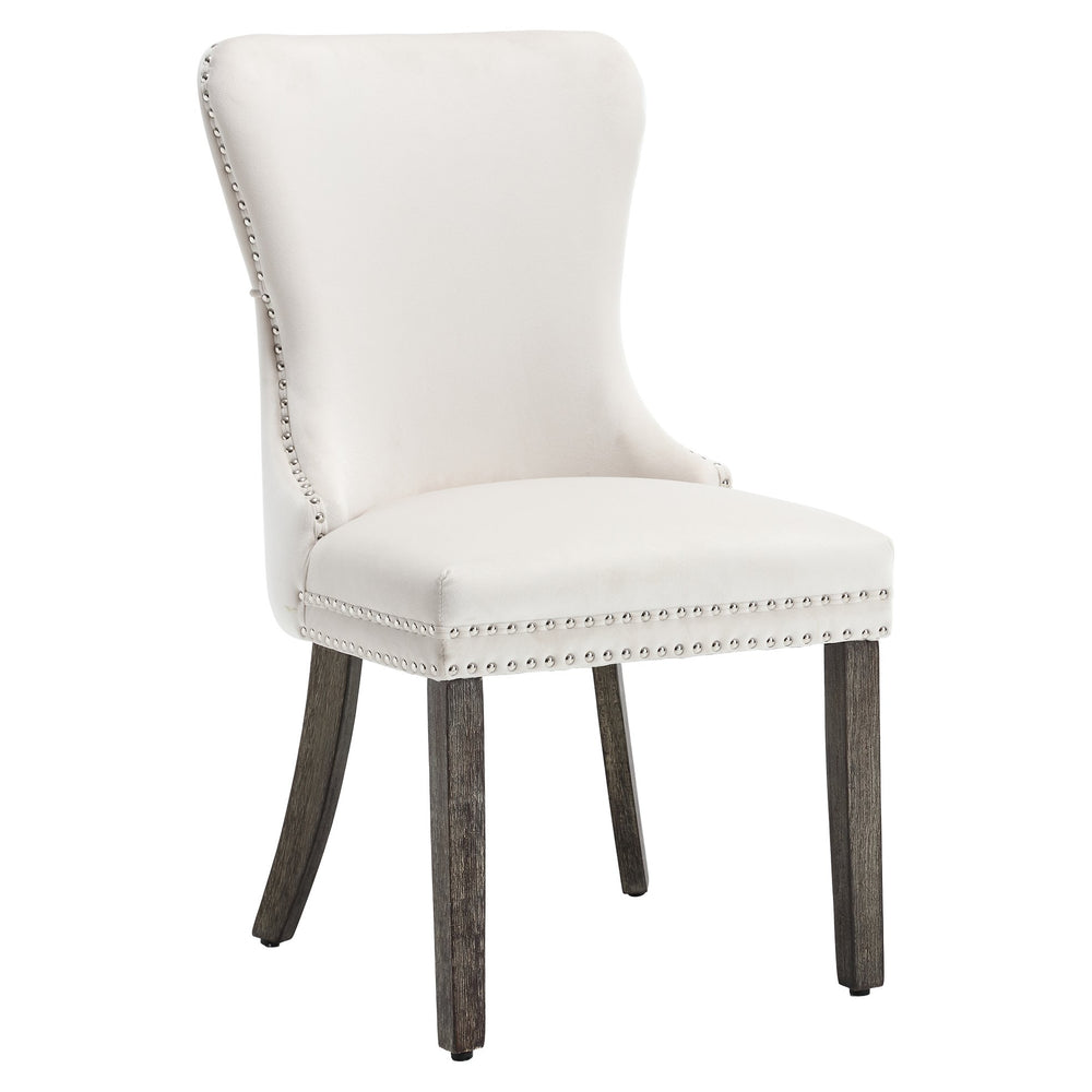 English Elm Hengming Velvet Dining Chairs Set of 2 — Tufted Wingback Beige Velvet, Nailhead Trim, Solid Wood Legs, 280lb Capacity W212100989