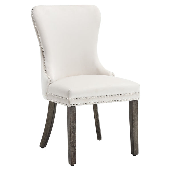 English Elm Hengming Velvet Dining Chairs Set of 2 — Tufted Wingback Beige Velvet, Nailhead Trim, Solid Wood Legs, 280lb Capacity W212100989