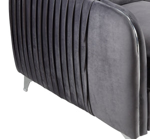 English Elm Hathaway Gray Velvet Accent Chair Channel Quilted with Chrome Legs for Living Rooms B06178282