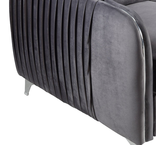 English Elm Hathaway Gray Velvet Accent Chair Channel Quilted with Chrome Legs for Living Rooms B06178282