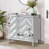 Hearth and Haven Storage Cabinet with Mirror Trim and M Shape Design, Silver, For Living Room, Dining Room, Entryway, Kitchen W1445103594