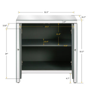 English Elm Storage Cabinet with Mirrored Diamond Panel Doors Glam Accent Piece for Entryway W1445103593