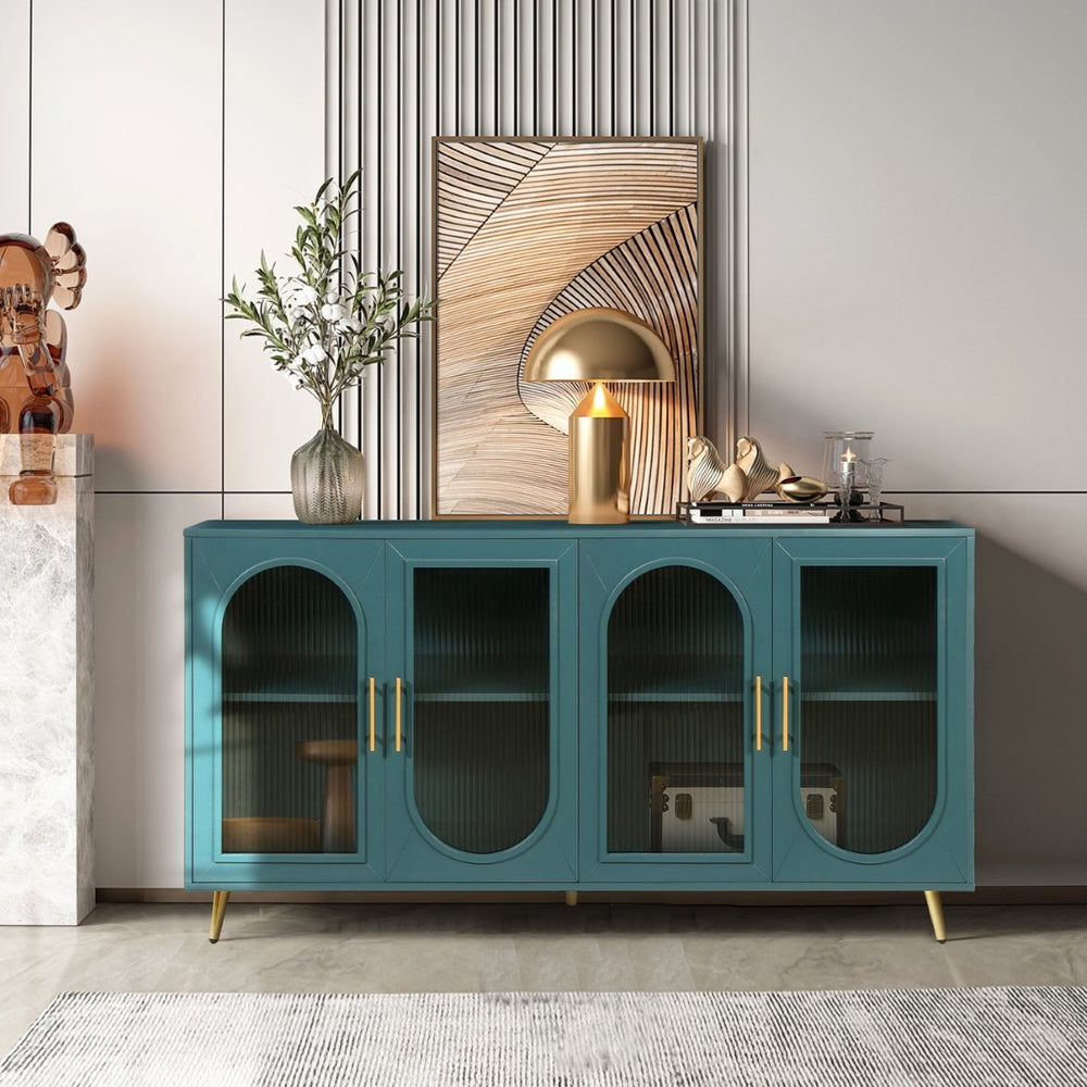 English Elm Tv Stand with Frosted Glass Doors Navy Finish Media Console Fits 65 Inch Screens W1445103595