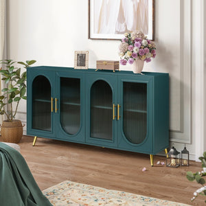 English Elm Tv Stand with Frosted Glass Doors Navy Finish Media Console Fits 65 Inch Screens W1445103595