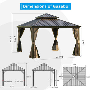 English Elm 12'X12' Hardtop Gazebo - Durable Aluminum Frame With Double Roof, Curtains & Netting For Outdoor Comfort W1859S00008