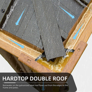 English Elm 12'x16' Hardtop Gazebo Wood-Look Aluminum with Double Canopy, Curtains & Netting, Galvanized Steel Roof Gutter System W1859S00006