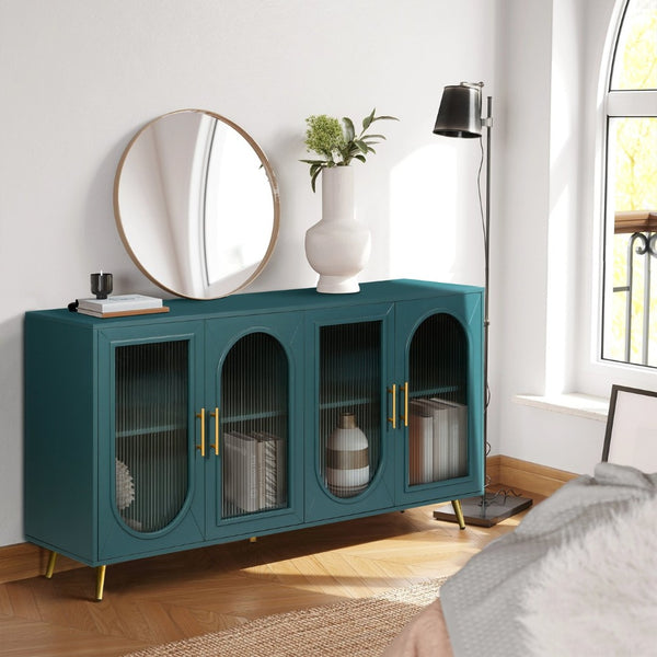 English Elm Tv Stand with Frosted Glass Doors Navy Finish Media Console Fits 65 Inch Screens W1445103595