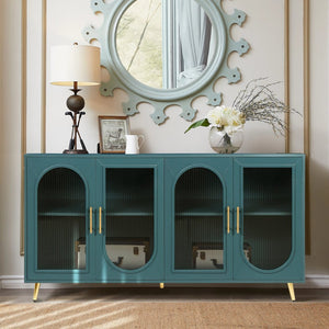 English Elm Tv Stand with Frosted Glass Doors Navy Finish Media Console Fits 65 Inch Screens W1445103595