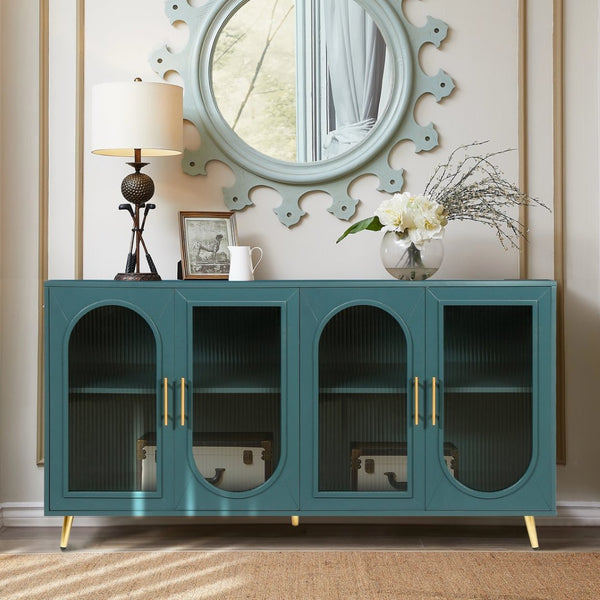 English Elm Tv Stand with Frosted Glass Doors Navy Finish Media Console Fits 65 Inch Screens W1445103595
