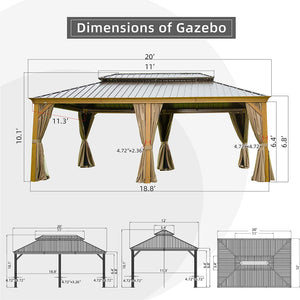 English Elm 12'X20' Hardtop Gazebo - Stylish Aluminum Wood-Grain Canopy For Patios, Backyard, & Outdoor Living W1859S00007