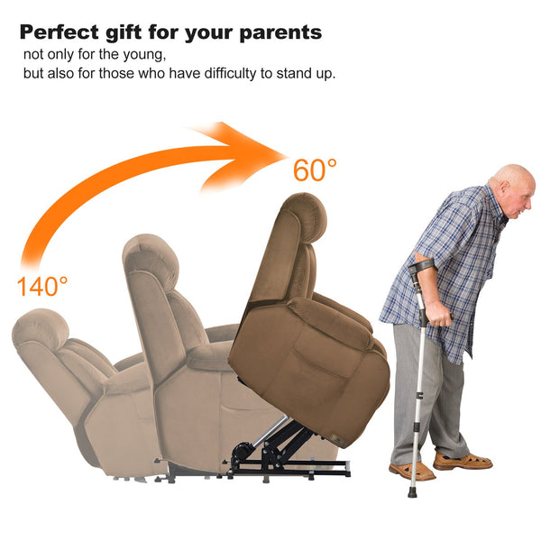 English Elm Lift Chair Recliner Plush Cashmere Fabric Power Lift with Remote, Padded Backseat, 330lb Capacity, Infinite Recline Brown W1028S00038