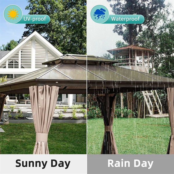 English Elm 10'X12' Hardtop Gazebo - Durable Aluminum Pavilion With Ventilated Double Roof, Curtains & Netting W1859S00021