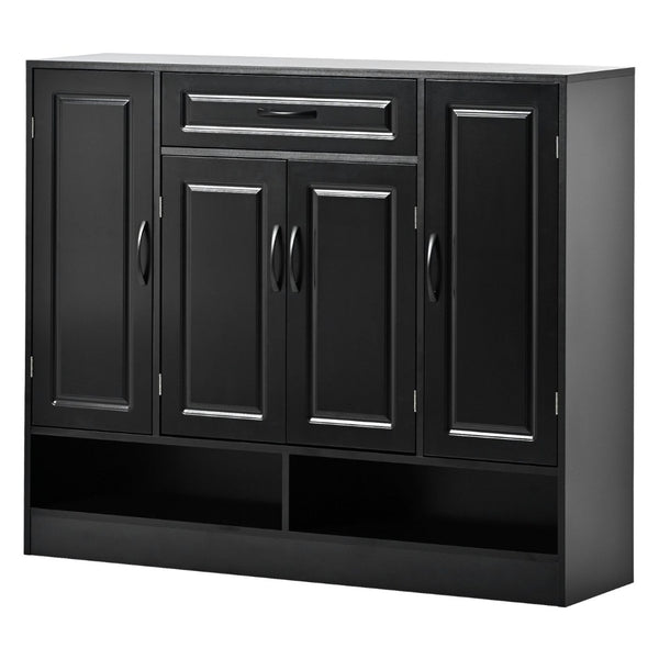 English Elm On-trend White Entryway Shoe Cabinet Grooved Doors Adjustable Shelves Sideboard WF304415AAB