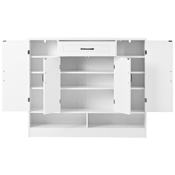 English Elm On-trend White Entryway Shoe Cabinet Grooved Doors Adjustable Shelves Sideboard WF304415AAK