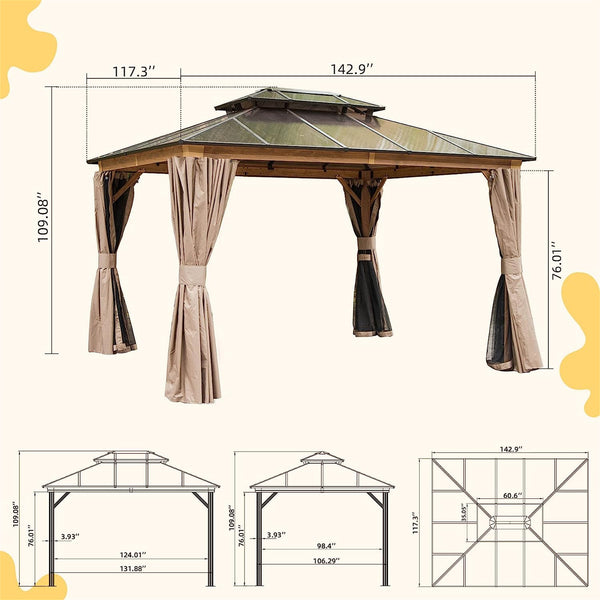 English Elm 10'X12' Elegant Hardtop Gazebo – Durable Aluminum Pavilion With Uv-Blocking Double Roof & Curtains W1859S00022