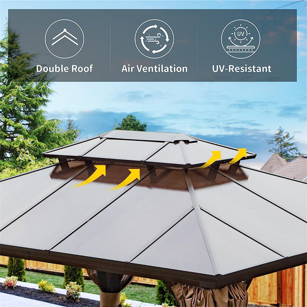 English Elm 10'X12' Hardtop Gazebo - Durable Aluminum Pavilion With Ventilated Double Roof, Curtains & Netting W1859S00021
