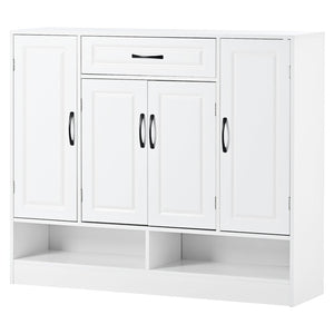 English Elm On-trend White Entryway Shoe Cabinet Grooved Doors Adjustable Shelves Sideboard WF304415AAK