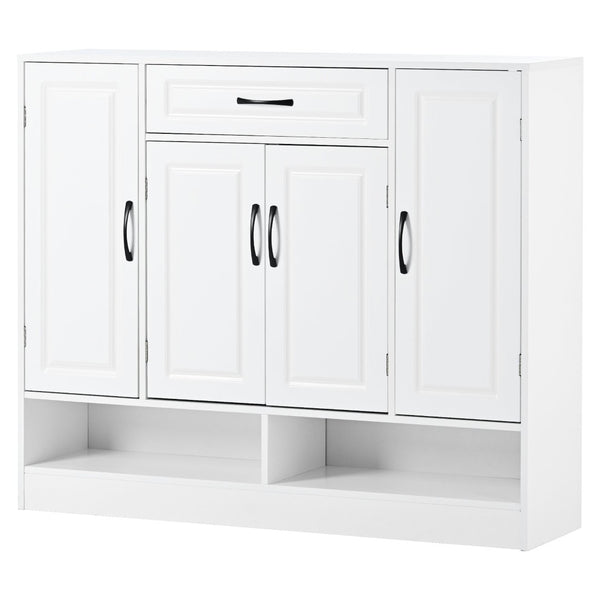 English Elm On-trend White Entryway Shoe Cabinet Grooved Doors Adjustable Shelves Sideboard WF304415AAK