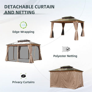 English Elm 10'X12' Elegant Hardtop Gazebo – Durable Aluminum Pavilion With Uv-Blocking Double Roof & Curtains W1859S00022