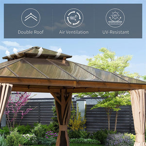English Elm 12'X12' Hardtop Gazebo - Elegant Aluminum Pavilion With Double Roof, Curtains & Insect Netting For Outdoor Relaxation W1859S00024