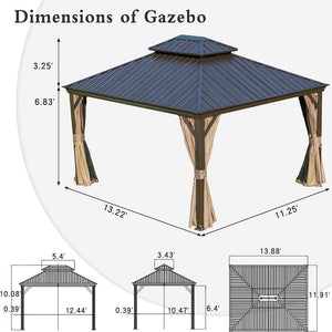 English Elm 12'X14' Hardtop Gazebo - Stylish Aluminum Frame Canopy With Curtains & Netting For All-Season Comfort W1859S00071
