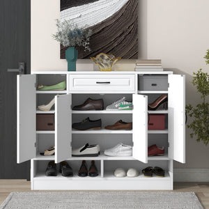 English Elm Sleek and Modern Shoe Cabinet With Adjustable Shelves, Minimalist Shoe Storage Organizer With Sturdy Top Surface, Space-Saving Design Side Board For Various Sizes Of Items, White