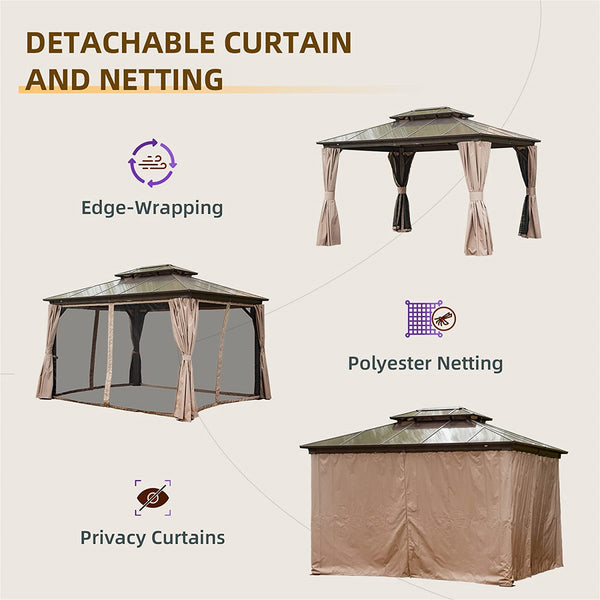 English Elm 10'X12' Hardtop Gazebo - Durable Aluminum Pavilion With Ventilated Double Roof, Curtains & Netting W1859S00021