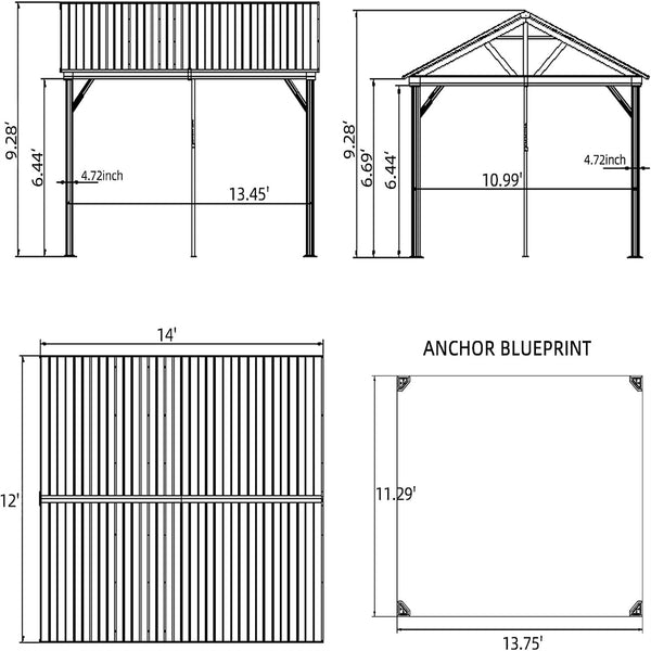English Elm 12'X14' Hardtop Gazebo - Durable Aluminum Structure With Weather-Resistant Steel Roof For Patios & Decks W1859S00013