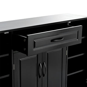 English Elm On-trend White Entryway Shoe Cabinet Grooved Doors Adjustable Shelves Sideboard WF304415AAB