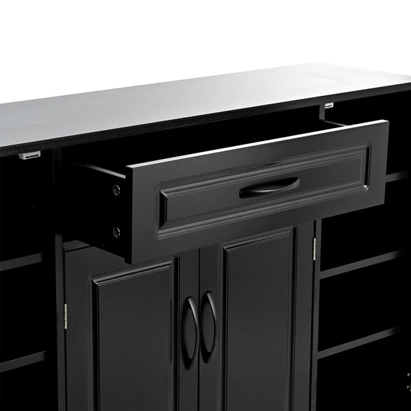 English Elm On-trend White Entryway Shoe Cabinet Grooved Doors Adjustable Shelves Sideboard WF304415AAB