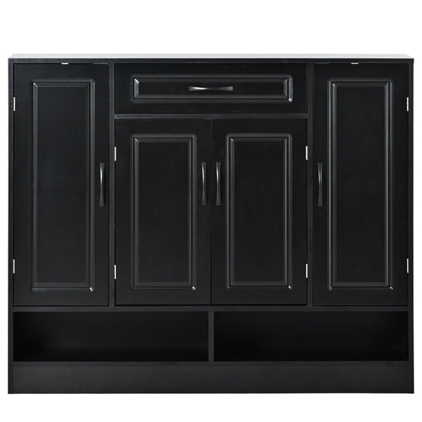 English Elm On-trend White Entryway Shoe Cabinet Grooved Doors Adjustable Shelves Sideboard WF304415AAB