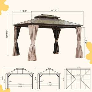 English Elm 10'X12' Hardtop Gazebo - Durable Aluminum Pavilion With Ventilated Double Roof, Curtains & Netting W1859S00021