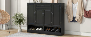 English Elm On-trend White Entryway Shoe Cabinet Grooved Doors Adjustable Shelves Sideboard WF304415AAB