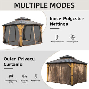 English Elm 12'X12' Hardtop Gazebo - Premium Cedar Frame Canopy With Ventilated Steel Roof & Integrated Curtains W1859S00017