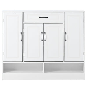 English Elm On-trend White Entryway Shoe Cabinet Grooved Doors Adjustable Shelves Sideboard WF304415AAK