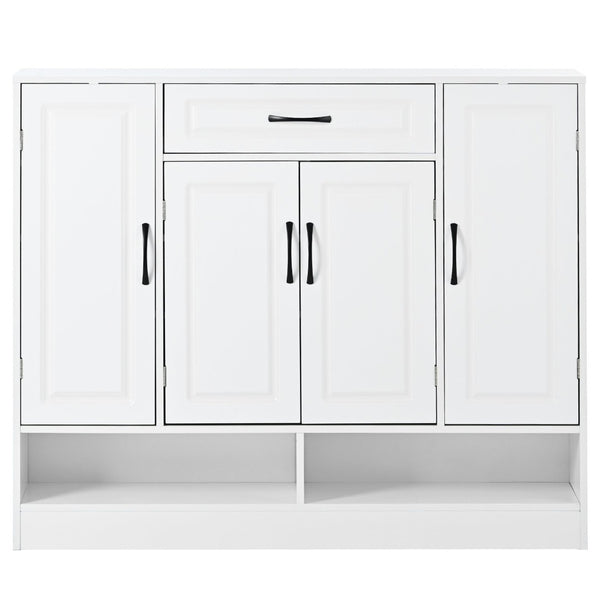 English Elm On-trend White Entryway Shoe Cabinet Grooved Doors Adjustable Shelves Sideboard WF304415AAK