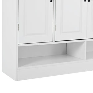 English Elm On-trend White Entryway Shoe Cabinet Grooved Doors Adjustable Shelves Sideboard WF304415AAK