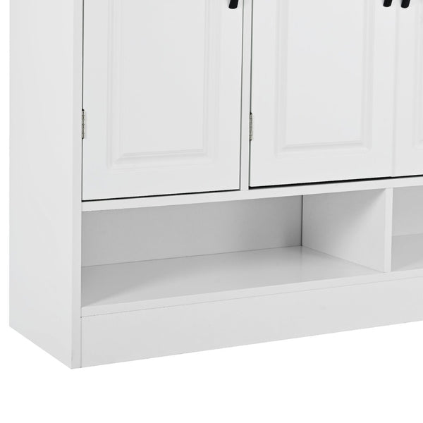 English Elm On-trend White Entryway Shoe Cabinet Grooved Doors Adjustable Shelves Sideboard WF304415AAK