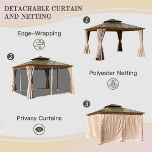 English Elm 12'X12' Hardtop Gazebo - Elegant Aluminum Pavilion With Double Roof, Curtains & Insect Netting For Outdoor Relaxation W1859S00024